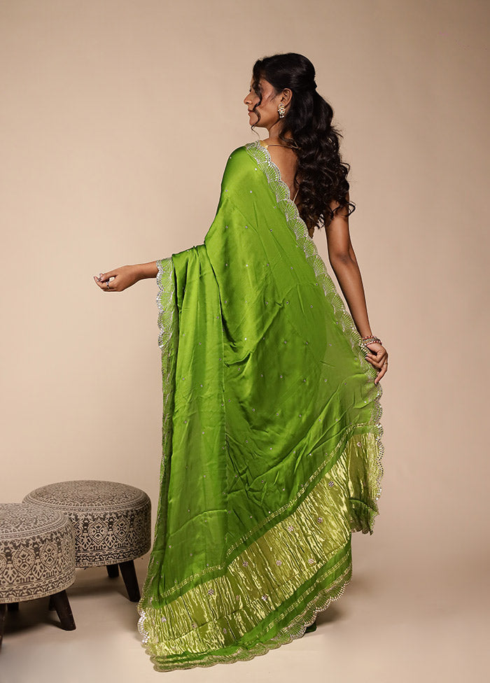 Green Printed Pure Silk Saree With Blouse Piece