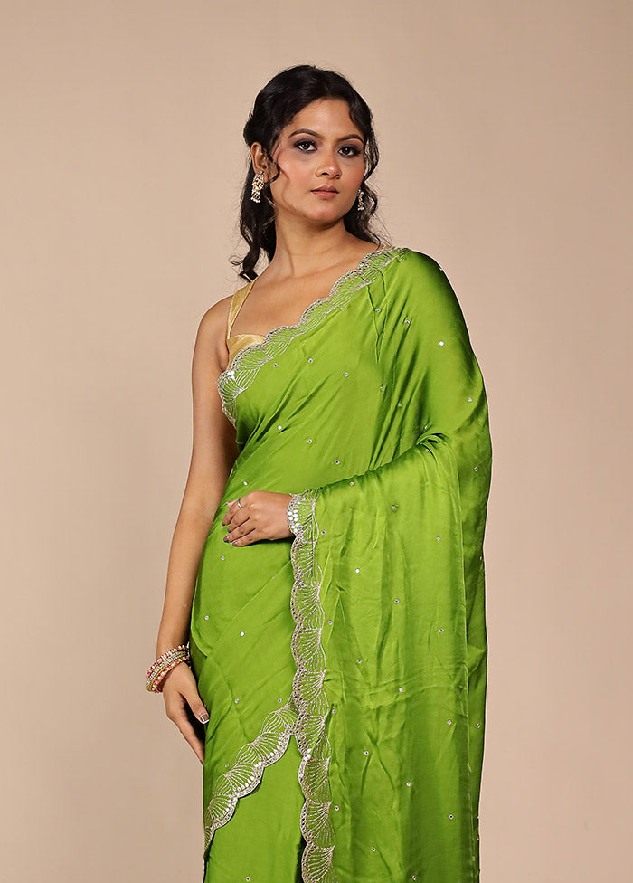 Green Printed Pure Silk Saree With Blouse Piece