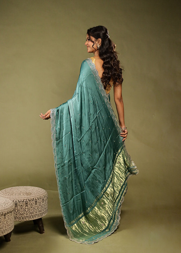 Blue Printed Pure Silk Saree With Blouse Piece