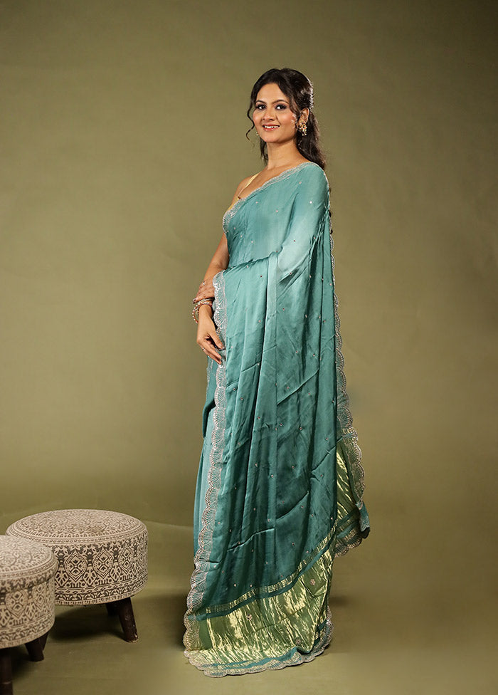 Blue Printed Pure Silk Saree With Blouse Piece