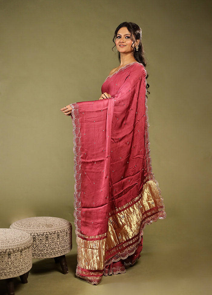 Pink Printed Pure Silk Saree Without Blouse Piece