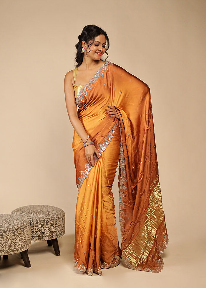 Brown Printed Pure Silk Saree With Blouse Piece