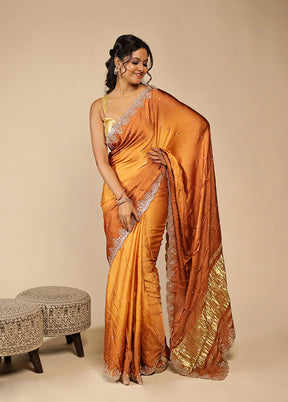 Brown Printed Pure Silk Saree With Blouse Piece