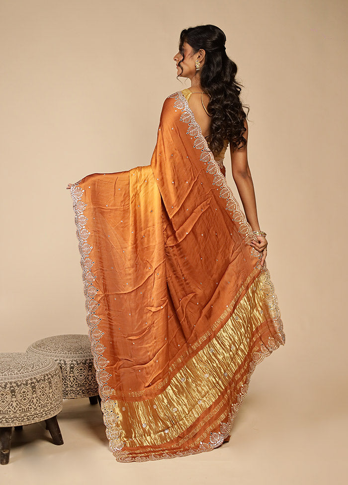 Brown Printed Pure Silk Saree With Blouse Piece