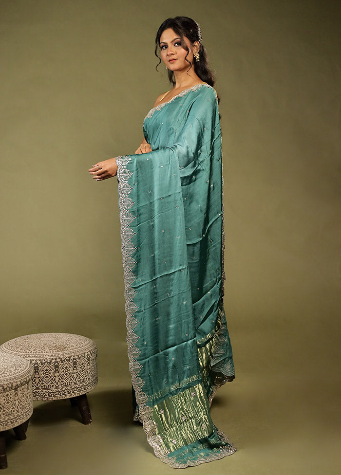 Green Printed Pure Silk Saree Without Blouse Piece