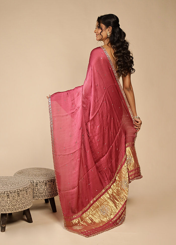 Pink Printed Pure Silk Saree With Blouse Piece