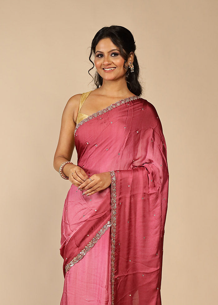 Pink Printed Pure Silk Saree With Blouse Piece