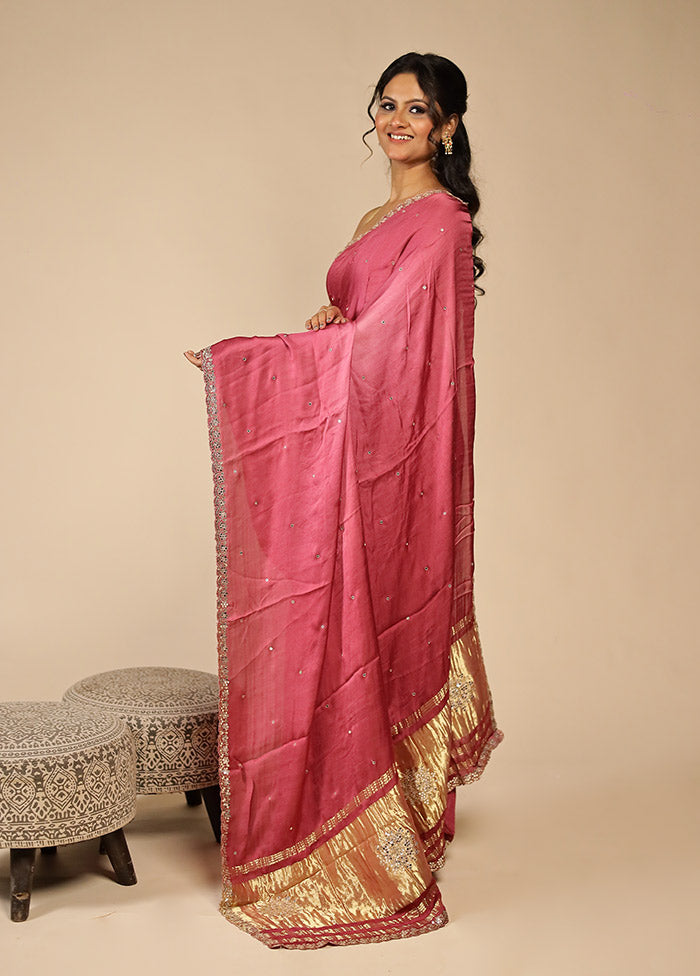 Pink Printed Pure Silk Saree With Blouse Piece
