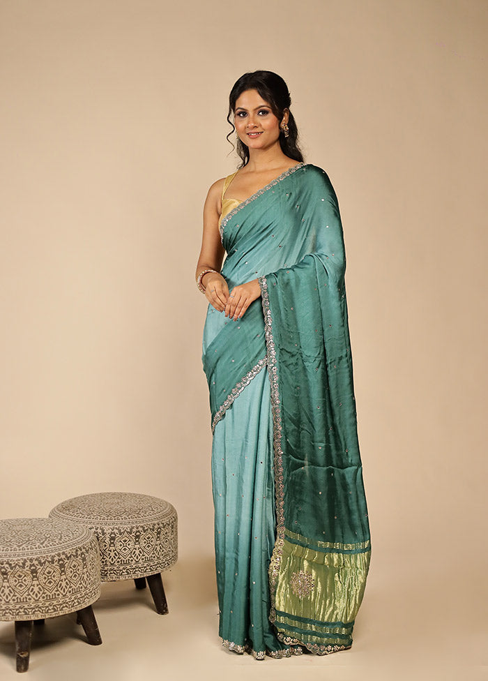 Green Printed Pure Silk Saree With Blouse Piece