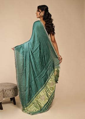 Green Printed Pure Silk Saree With Blouse Piece