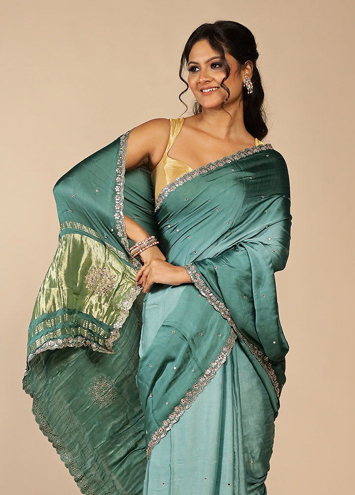 Green Printed Pure Silk Saree With Blouse Piece
