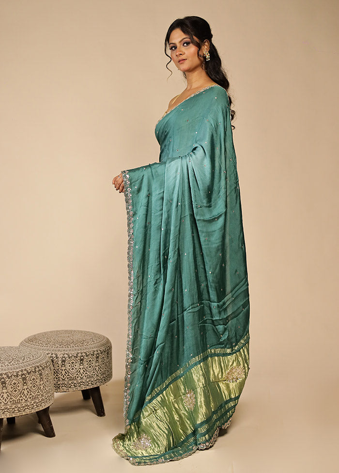 Green Printed Pure Silk Saree With Blouse Piece