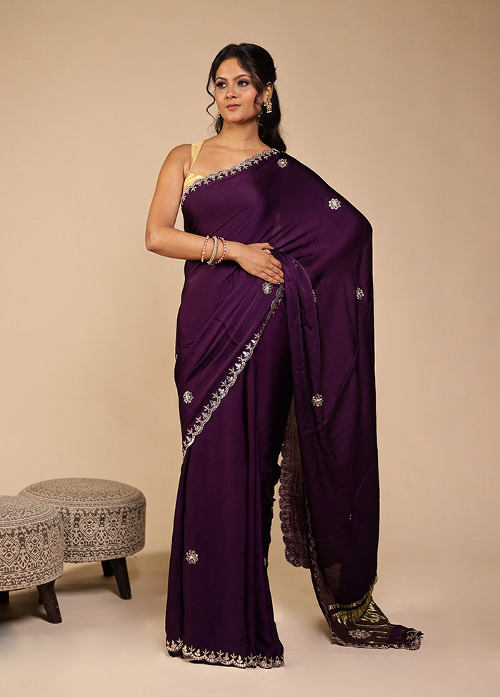 Purple Printed Pure Silk Saree With Blouse Piece