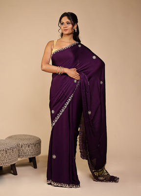 Purple Printed Pure Silk Saree With Blouse Piece