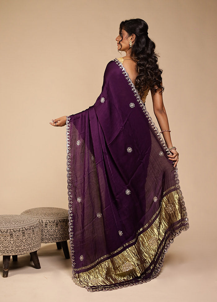 Purple Printed Pure Silk Saree With Blouse Piece