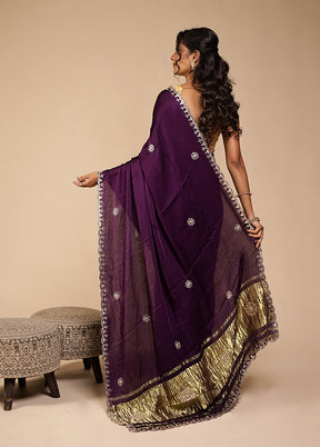 Purple Printed Pure Silk Saree With Blouse Piece