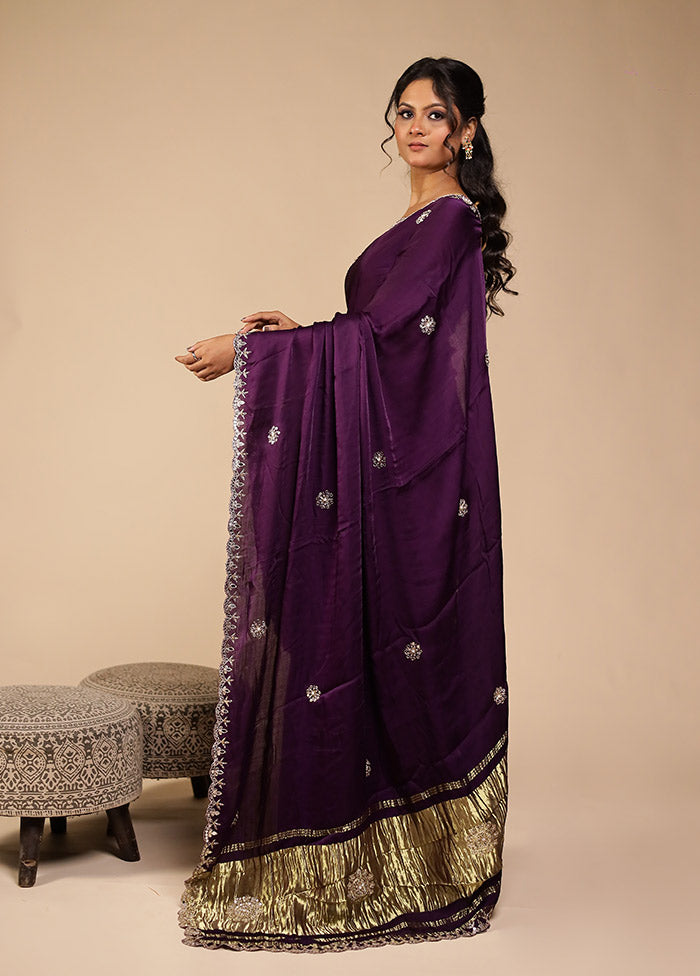 Purple Printed Pure Silk Saree With Blouse Piece