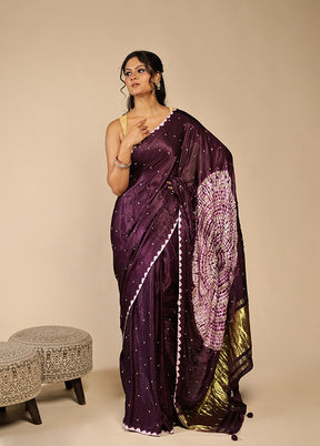 Purple Printed Pure Silk Saree With Blouse Piece