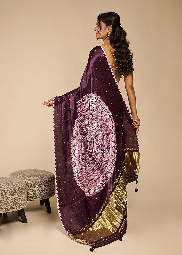 Purple Printed Pure Silk Saree With Blouse Piece