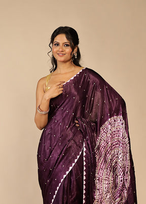Purple Printed Pure Silk Saree With Blouse Piece