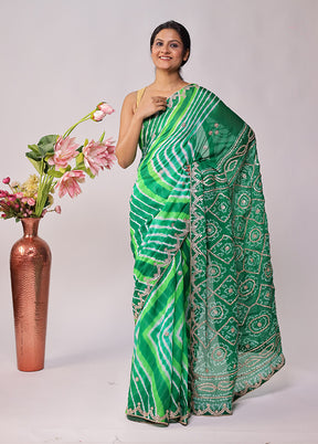 Green Bandhej Saree With Blouse Piece