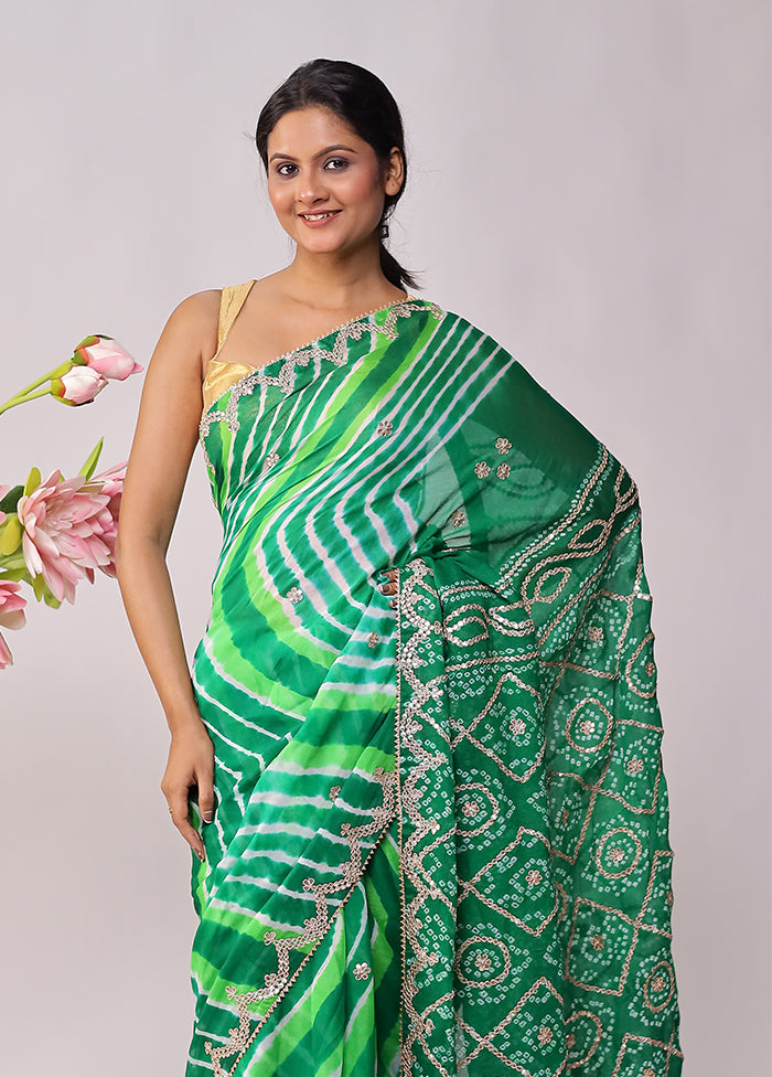 Green Bandhej Saree With Blouse Piece