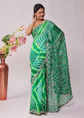 Green Bandhej Saree With Blouse Piece