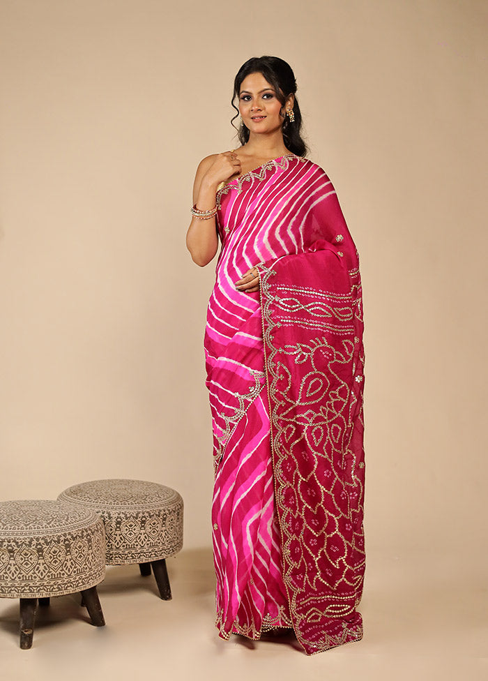 Pink Bandhej Saree With Blouse Piece