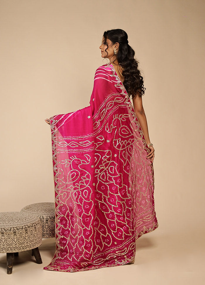 Pink Bandhej Saree With Blouse Piece