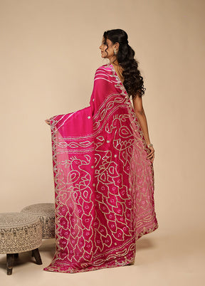 Pink Bandhej Saree With Blouse Piece