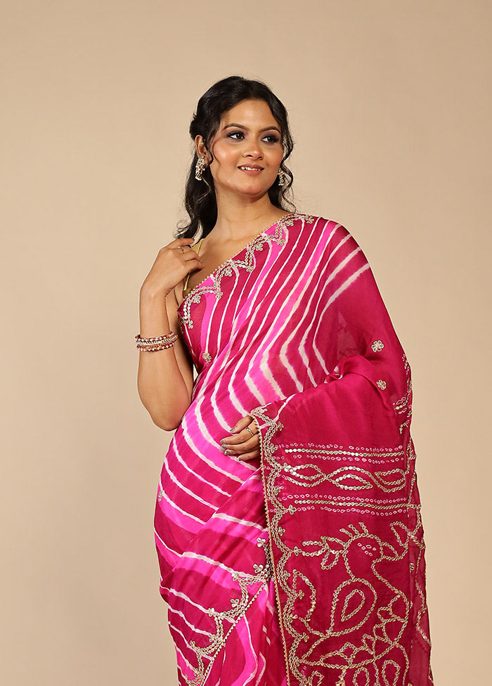 Pink Bandhej Saree With Blouse Piece