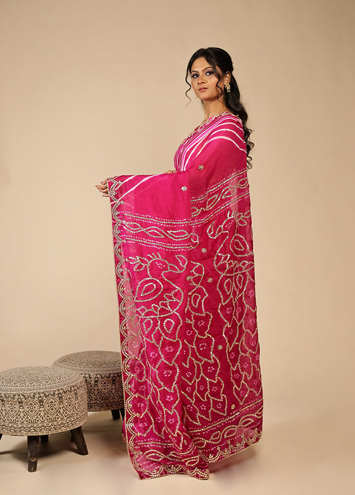 Pink Bandhej Saree With Blouse Piece