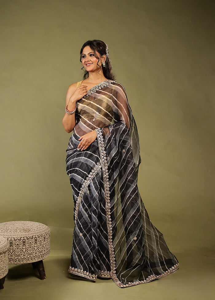Black Bandhej Saree With Blouse Piece