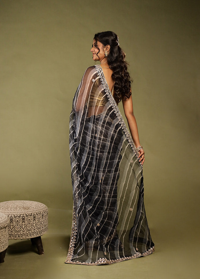 Black Bandhej Saree With Blouse Piece