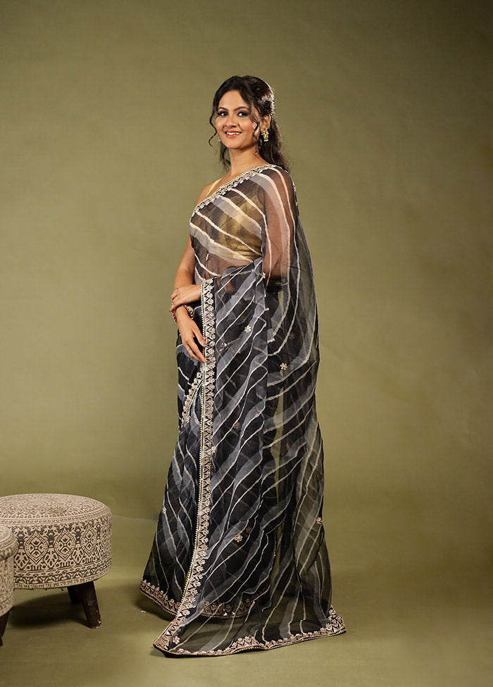 Black Bandhej Saree With Blouse Piece