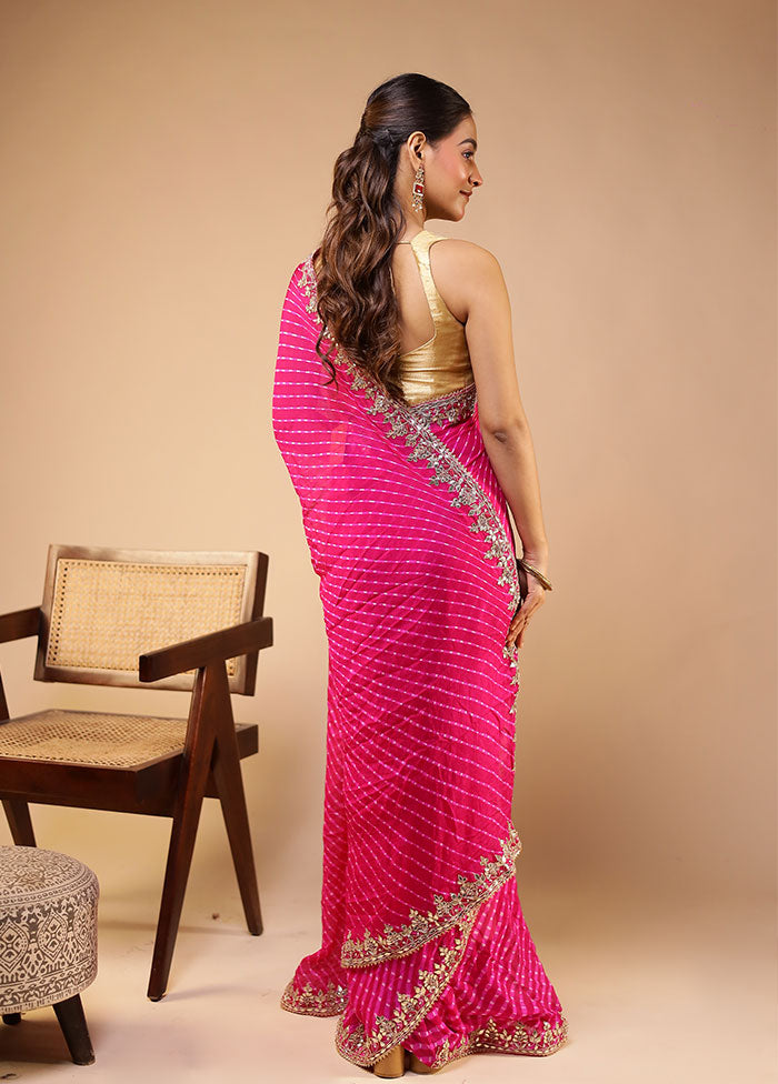 Pink Bandhej Pure Silk Saree With Blouse Piece