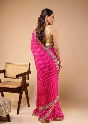 Pink Bandhej Pure Silk Saree With Blouse Piece