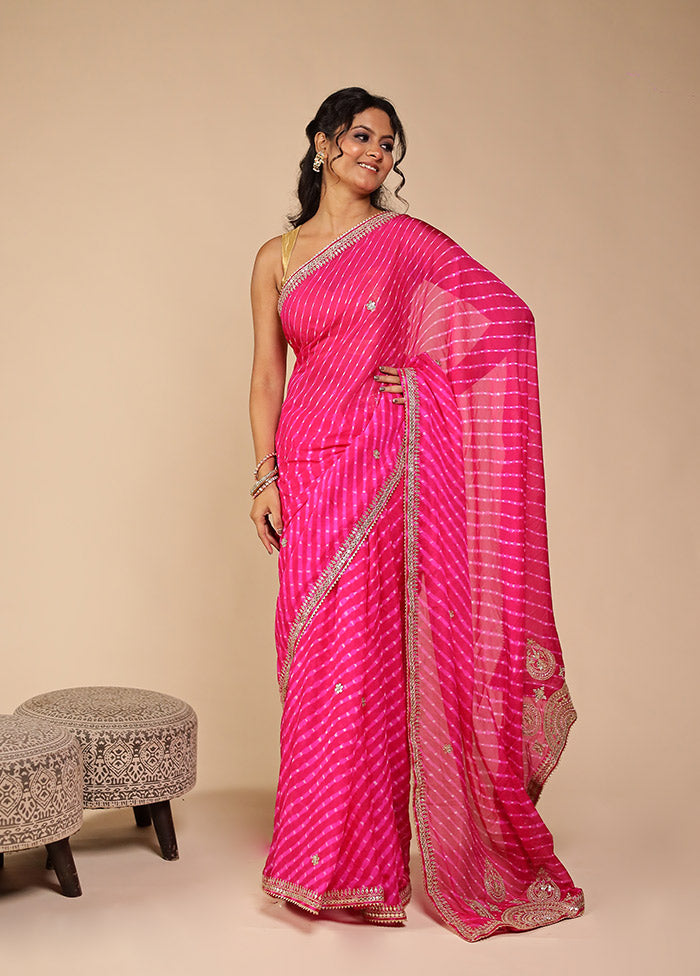Pink Bandhej Saree With Blouse Piece