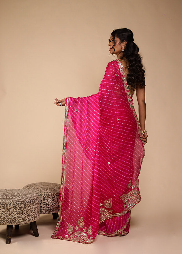 Pink Bandhej Saree With Blouse Piece