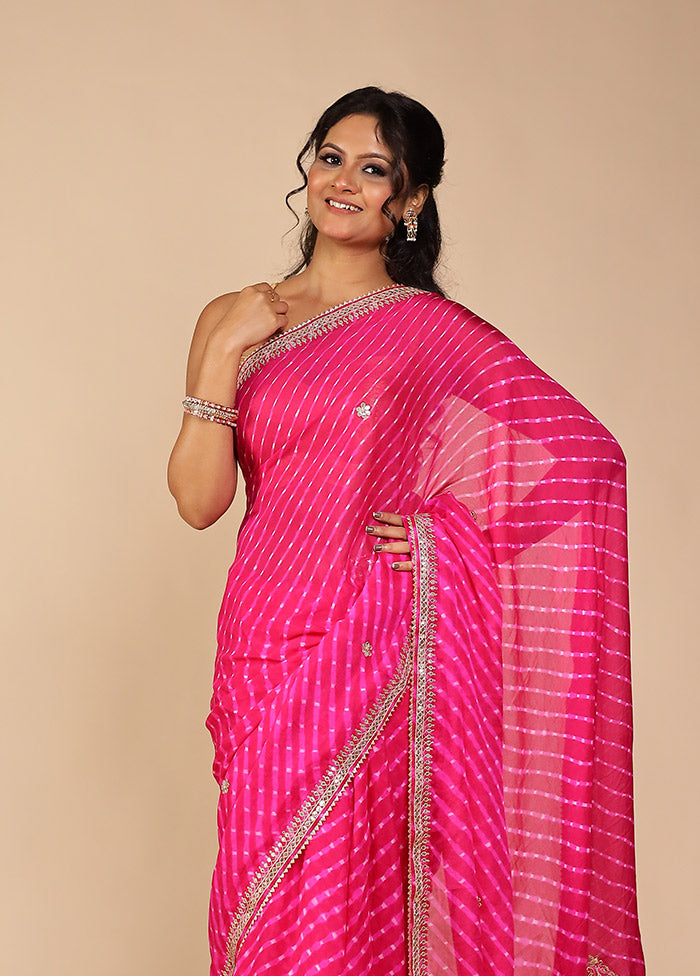 Pink Bandhej Saree With Blouse Piece