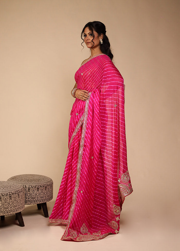 Pink Bandhej Saree With Blouse Piece