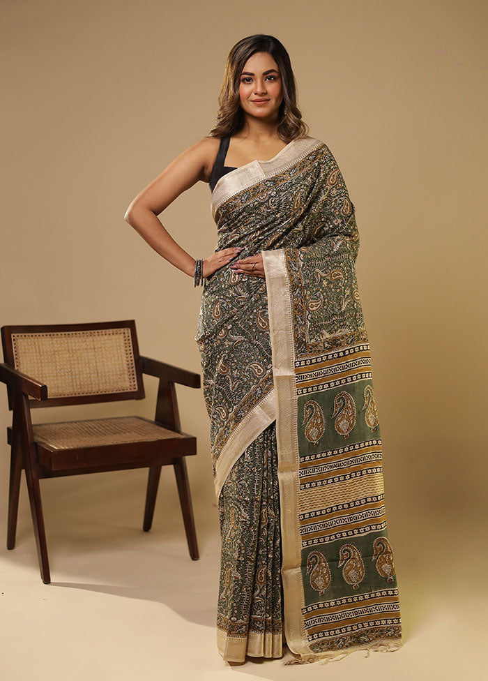Green Chanderi Silk Saree With Blouse Piece