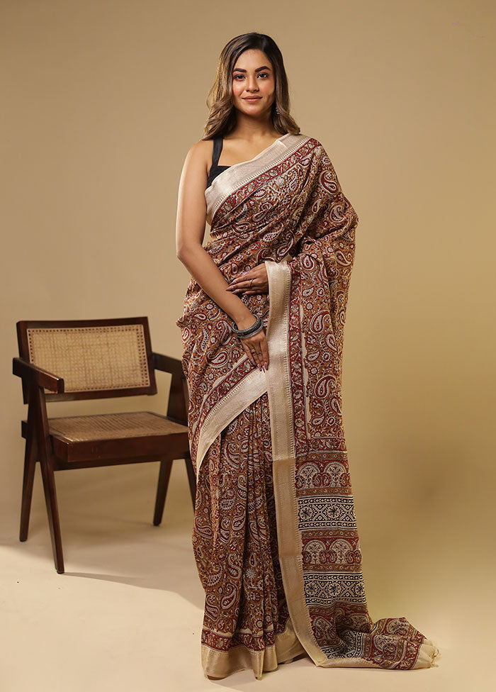 Cream Chanderi Silk Saree With Blouse Piece