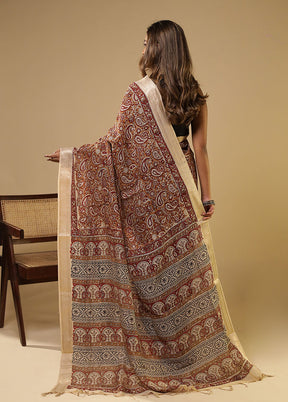 Cream Chanderi Silk Saree With Blouse Piece
