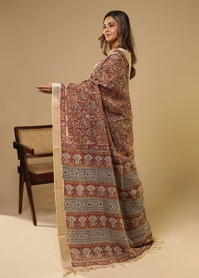 Cream Chanderi Silk Saree With Blouse Piece