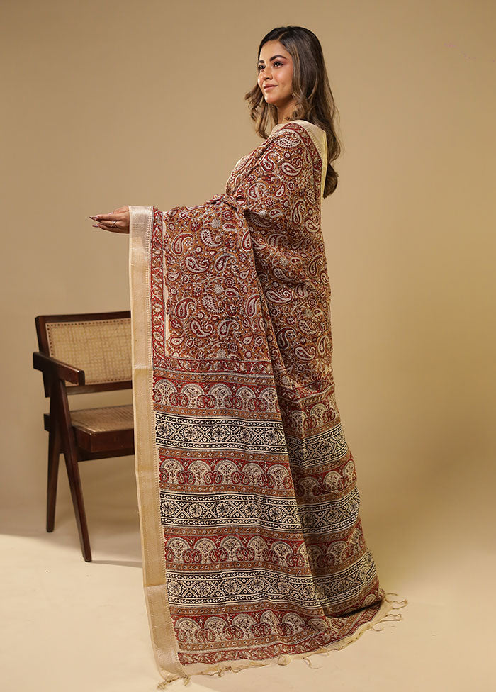 Cream Chanderi Silk Saree With Blouse Piece
