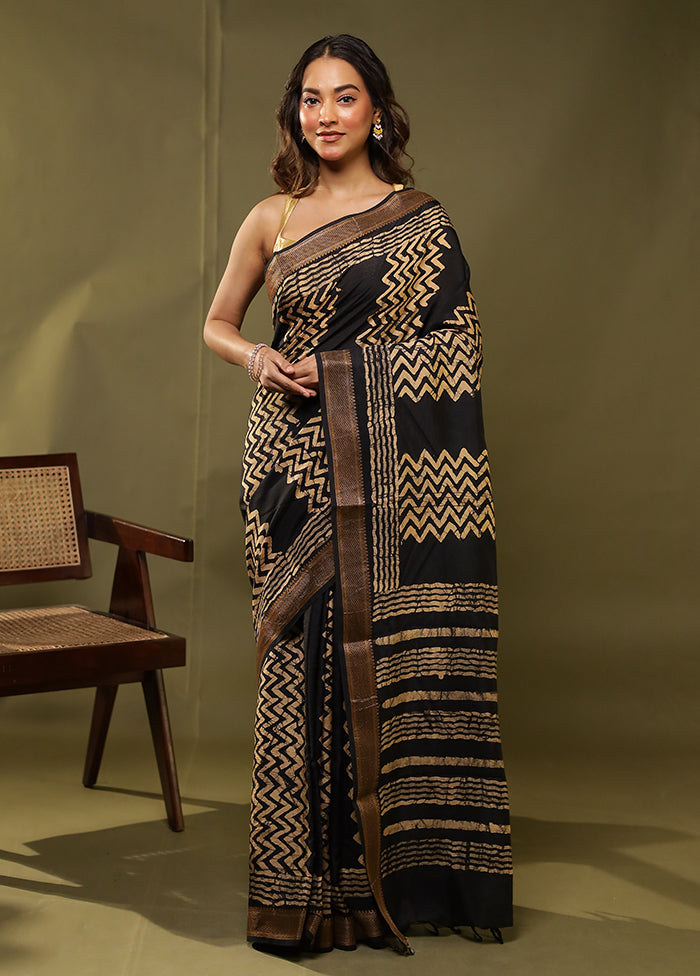 Black Chanderi Silk Saree With Blouse Piece