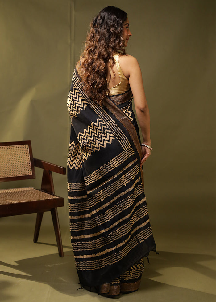 Black Chanderi Silk Saree With Blouse Piece