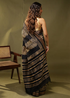 Black Chanderi Silk Saree With Blouse Piece
