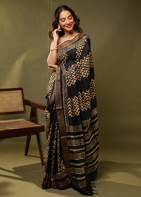 Black Chanderi Silk Saree With Blouse Piece